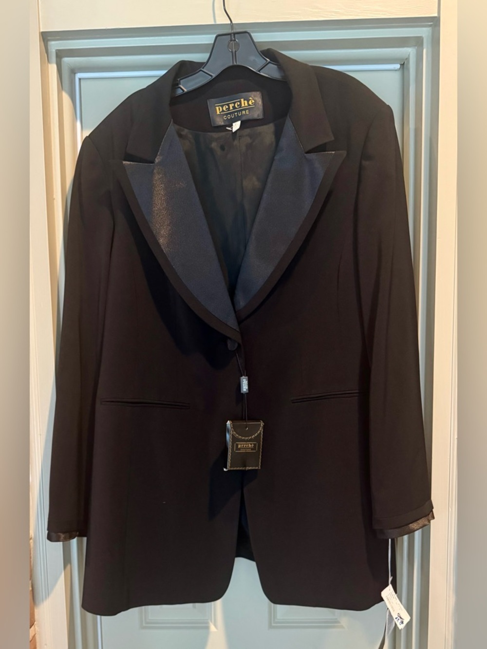 NWT - Perché Couture Women's Black Satin-Trim Tuxedo Jacket - Size 22